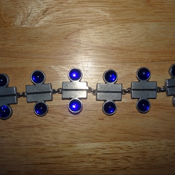 Sweden Pewter Blue Glass Mid Century by Bengt Blomqvist Bracelet - Picture 3 of 6